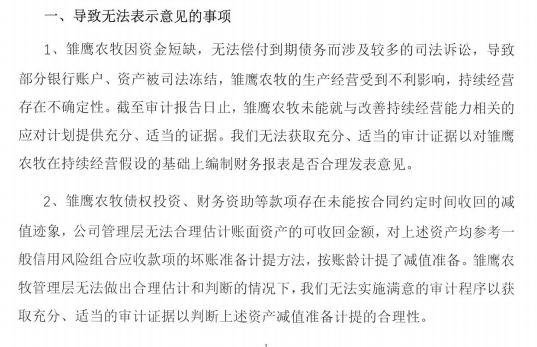 雏鹰农牧巨亏39亿！年报被开具“无法表示意见”(图2)